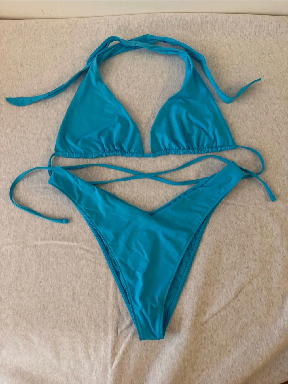 Frankie's Bikinis Teal Triangle Tie Bikini Set